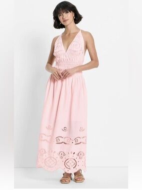 NWT Future Collective Women’s Boho Pink Eyelet Halter Maxi Dress A-line Medium